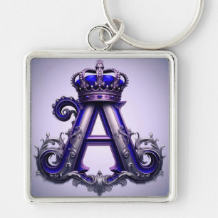 Majestic Ornate Letter A with Crown Key Ring