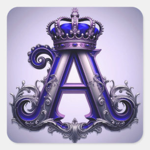 Majestic Ornate Letter A with Crown Square Sticker