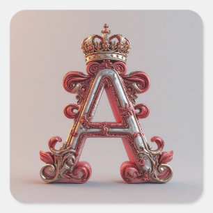 Majestic Ornate Letter A with Crown Square Sticker