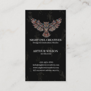Majestic Ornate Owl with Spread Wings Business Card
