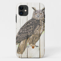 Majestic owl on faded wood planks paint spatters 