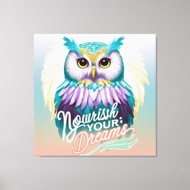 "Majestic Owl with Motivational Message" Canvas Print (Front)