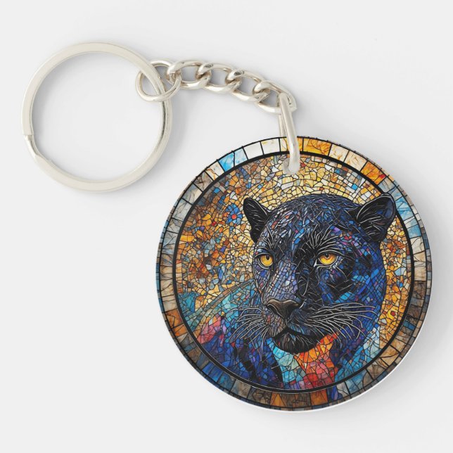 Majestic Panther Stained Glass Artwork Key Ring (Front)