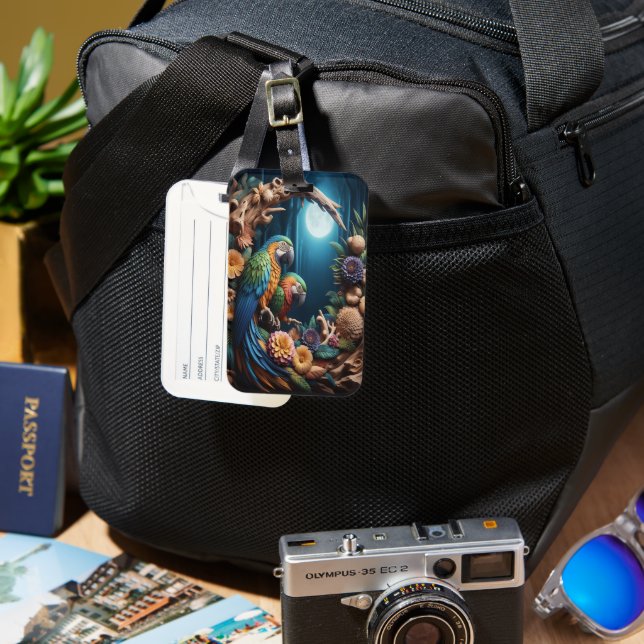 Majestic Parrot Perched Luggage Tag (Front & Back)