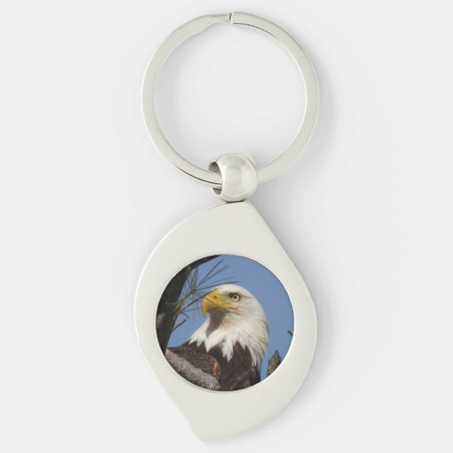 Majestic Patriotic Mature Bald Eagle Head close up Key Ring (Front)