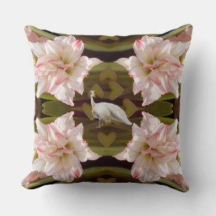 Majestic Peacock and Amaryllis Candy Cane Cushion