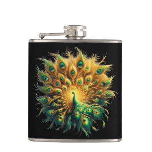Majestic Peacock Dancing, Hip Flask