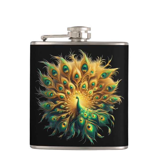 Majestic Peacock Dancing, Hip Flask (Front)