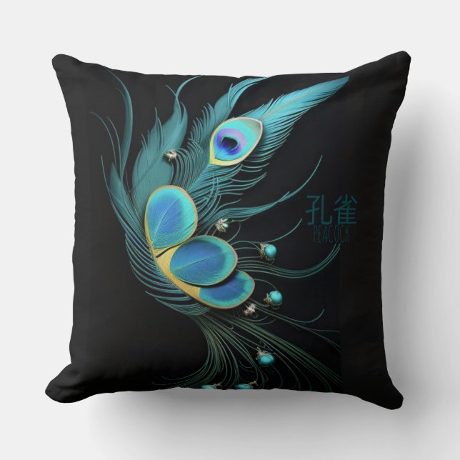 Majestic Peacock Feather/Throw Pillow (Front)