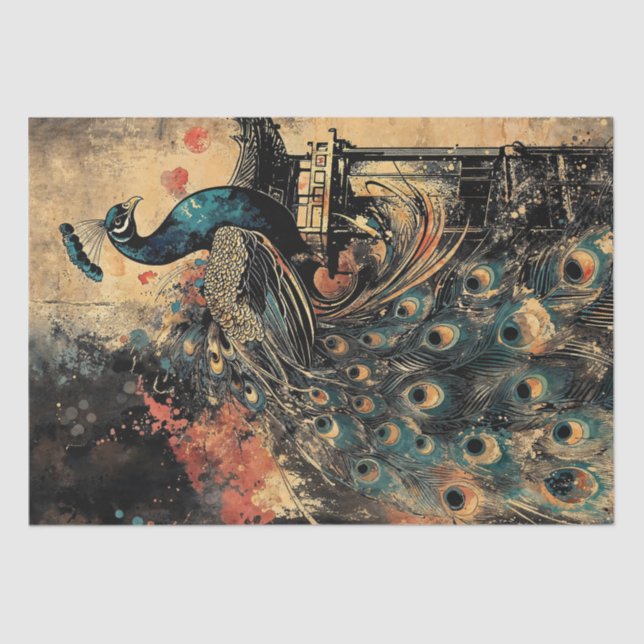 Majestic Peacock on Oriental Pagoda Tissue Paper (Front)