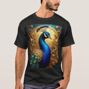 Majestic Peacock – Ornate Plumage in Golden Frame T-Shirt
