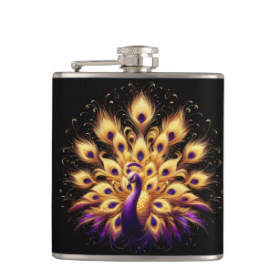 Majestic Peacock Perched Hip Flask