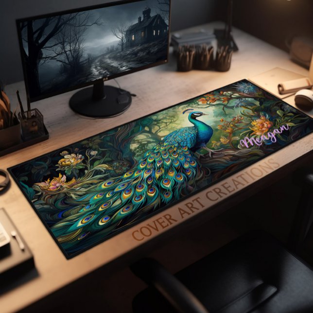 Majestic Peacock Personalised Desk Mat (Creator Uploaded)