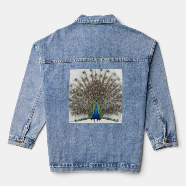 Majestic Peacock with Colourful Tail Denim Jacket (Back)