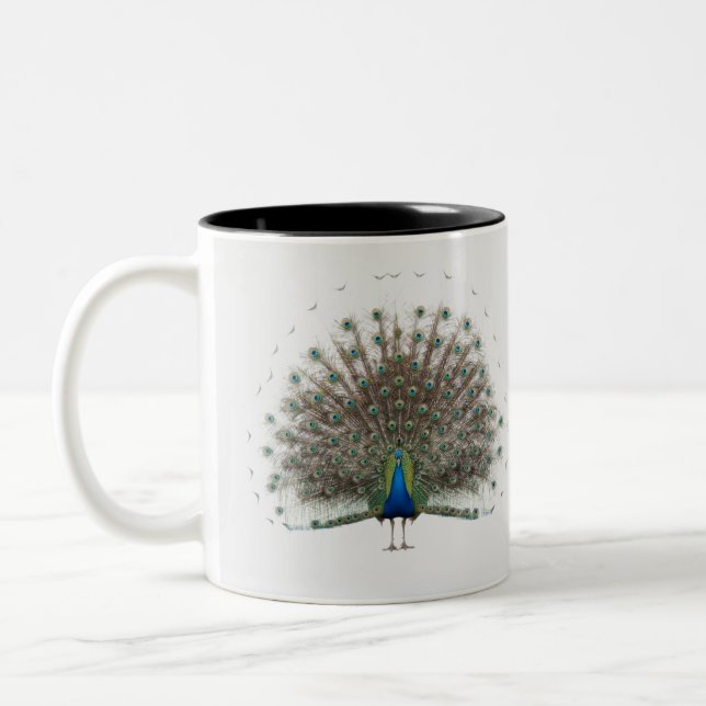 Majestic Peacock with Colourful Tail Two-Tone Coffee Mug (Left)