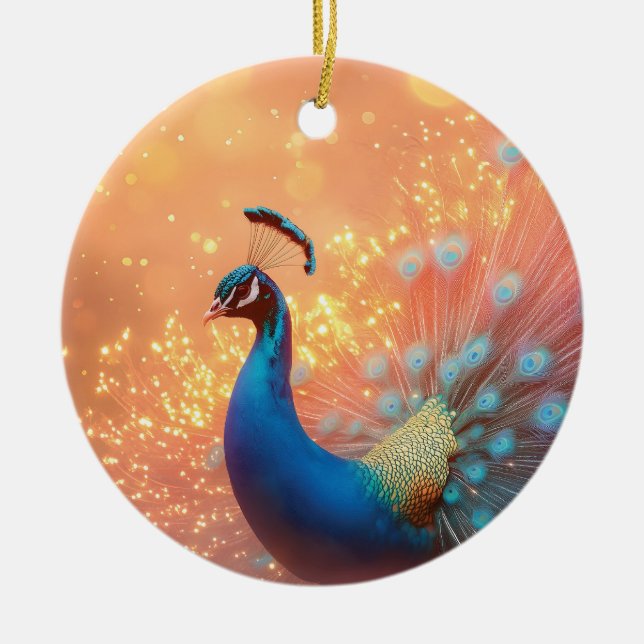 Majestic Peacock with Vibrant Plumage  Ceramic Tree Decoration (Front)