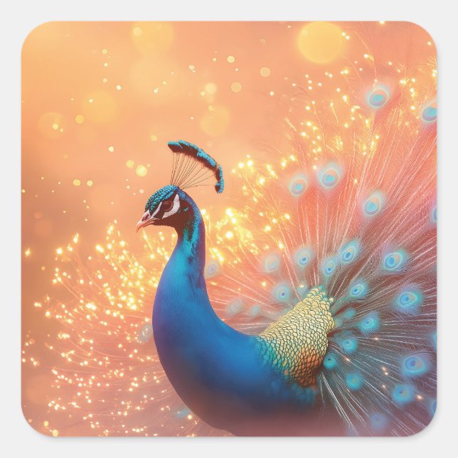 Majestic Peacock with Vibrant Plumage  Square Sticker (Front)