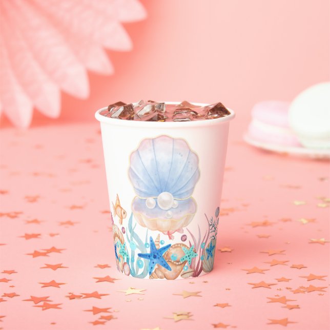 Majestic Pearl Under the Sea Baby Shower Paper Cups (Insitu)