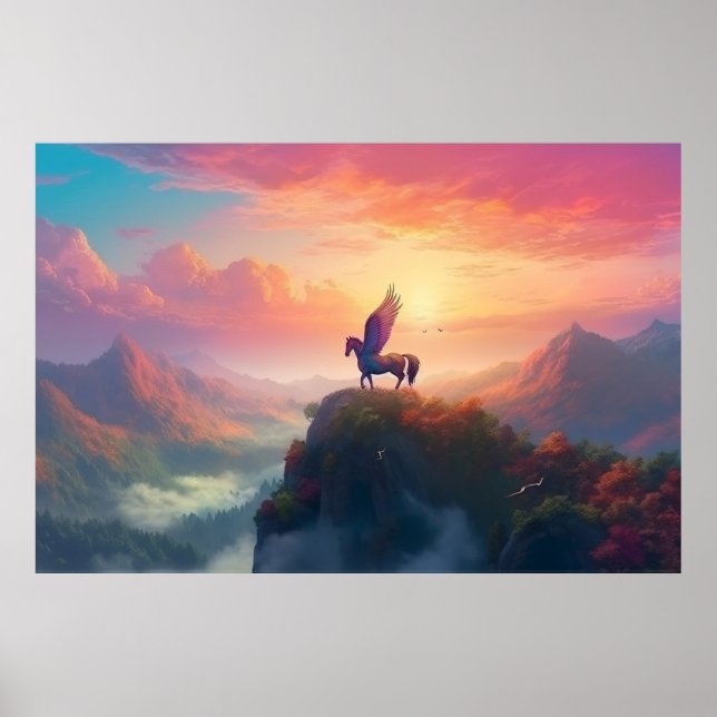 Majestic PEGASUS in the Mountain at Sunrise Poster (Front)