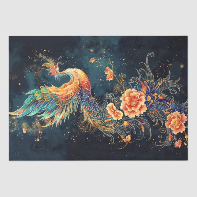 Majestic Phoenix with Floral Accents Tissue Paper (Front)