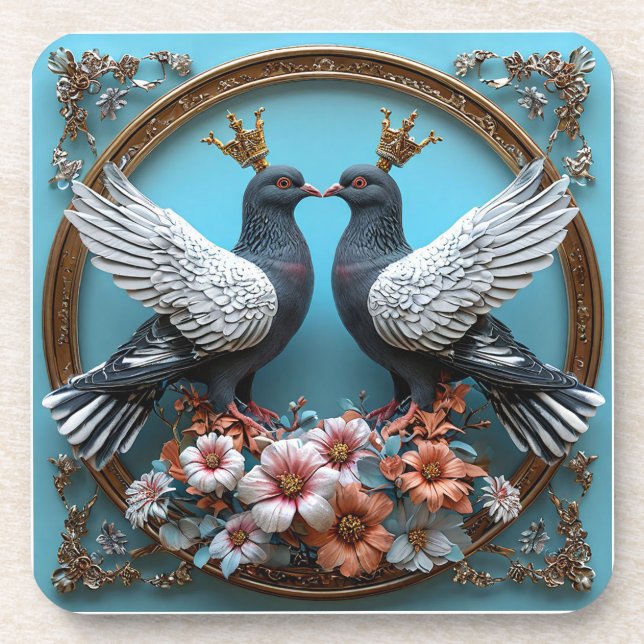 Majestic Pigeons with Crowns Coaster (Front)