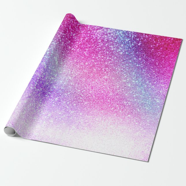Majestic Pink Purple Nebula Galaxy Glitter Wrapping Paper (Unrolled)