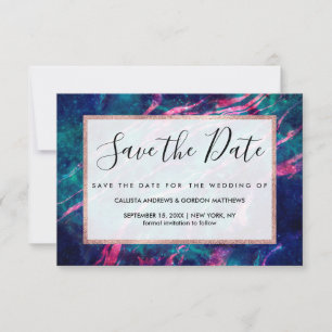 Majestic Pink Teal Green Marbled Starry Nebula Save The Date