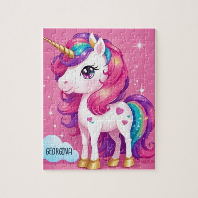 Majestic Pink Unicorn Personalised Kids Jigsaw Puzzle (Vertical)