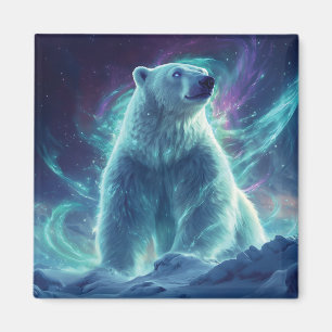 Majestic Polar Bear Design with Northern Lights Magnet