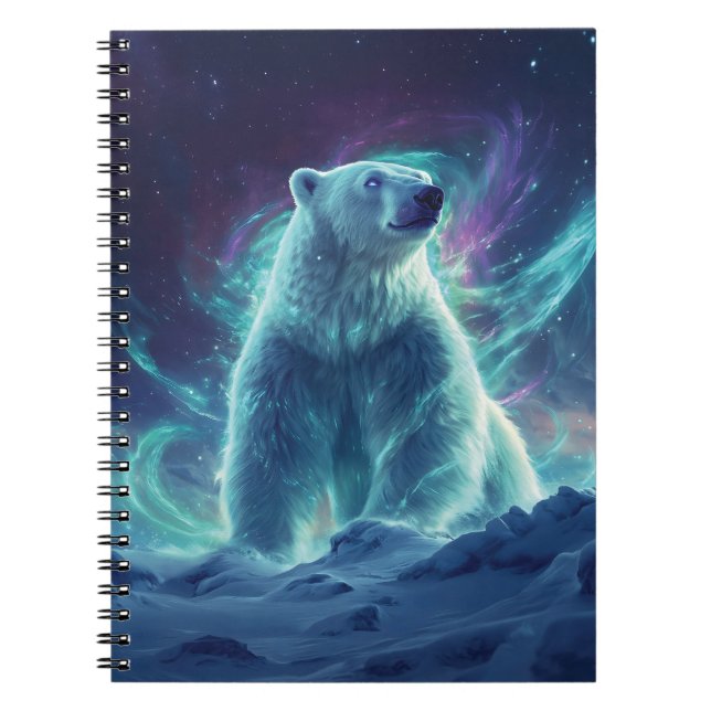 Majestic Polar Bear Design with Northern Lights Notebook (Front)