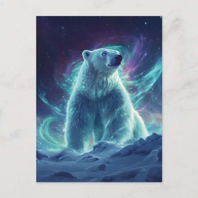 Majestic Polar Bear Design with Northern Lights Postcard (Front)