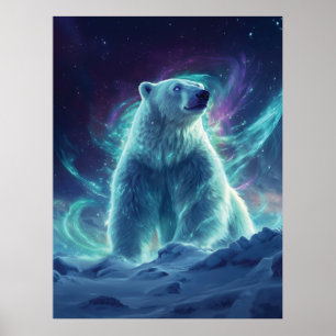 Majestic Polar Bear Design with Northern Lights Poster