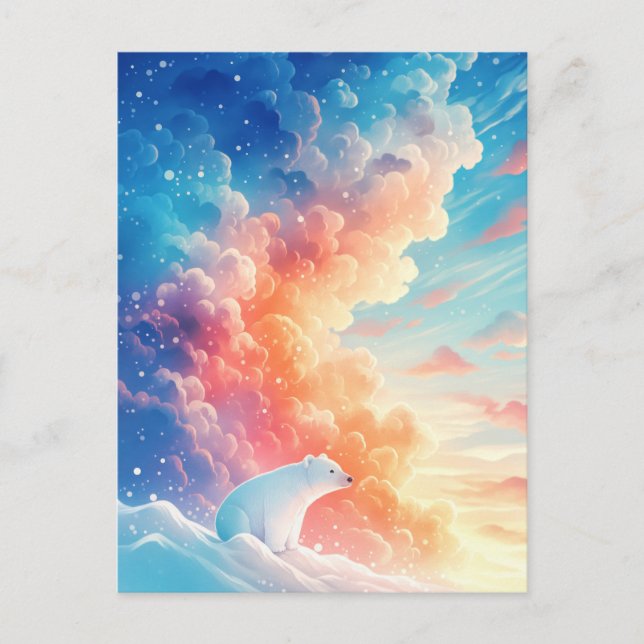 Majestic Polar Bear in Vibrant Sunset Clouds Postcard (Front)
