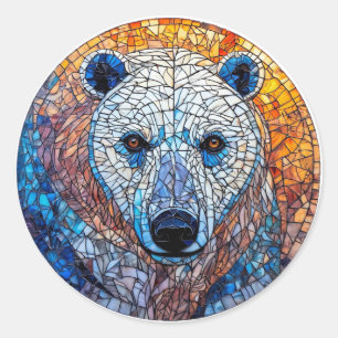 Majestic Polar Bear Stained Glass Artwork Classic Round Sticker