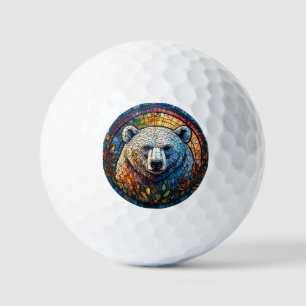 Majestic Polar Bear Stained Glass Artwork Golf Balls