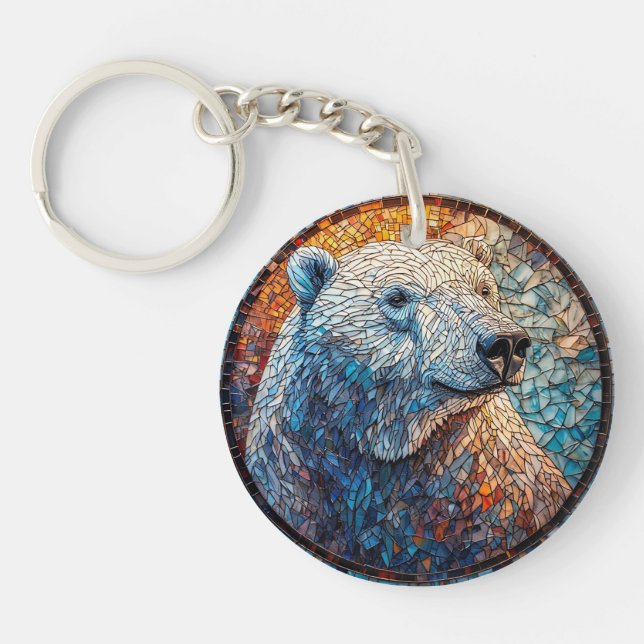 Majestic Polar Bear Stained Glass Artwork Key Ring (Front)