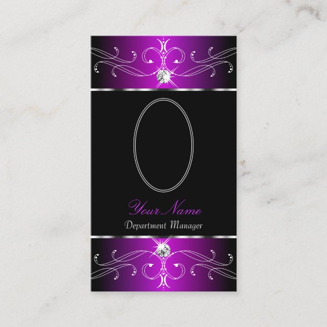 Majestic Purple Black Ornate Ornaments with Photo Business Card (Front)