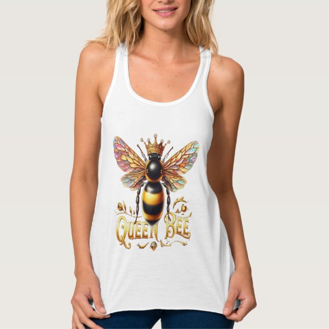 Majestic Queen Bee Illustration Featuring a Crown  Singlet (Front)