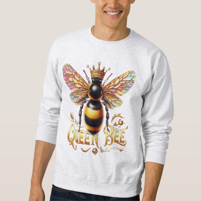 Majestic Queen Bee Illustration Featuring a Crown  Sweatshirt (Front)