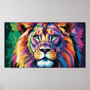 Majestic Rainbow Lion - Abstract Wildlife Portrait Poster