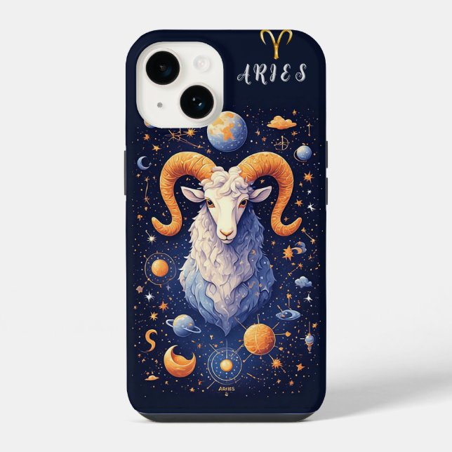 Majestic Ram Surrounded by Celestial Objects iPhone Case (Back)