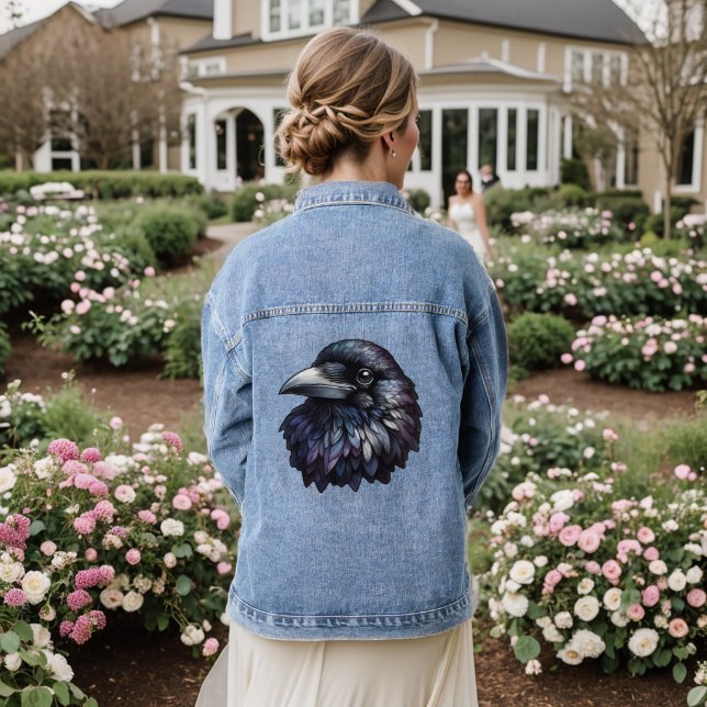 Majestic Raven Portrait - raven, bird, wildlife Denim Jacket (Wedding Back)