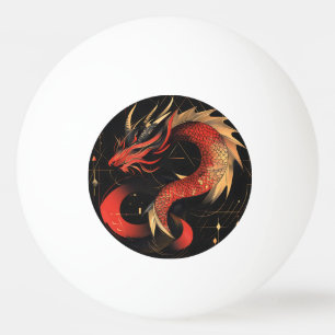 Majestic Red and Gold Chinese Dragon Art Ping Pong Ball