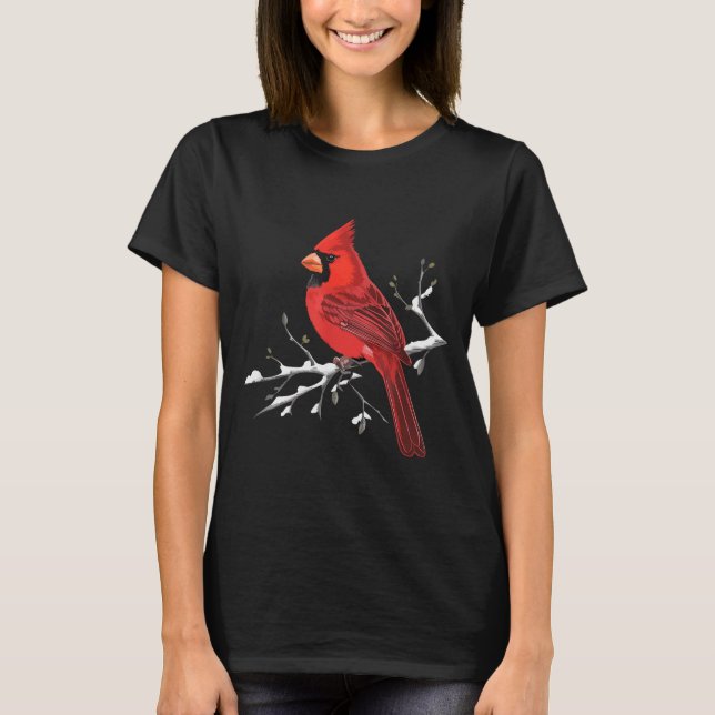 Majestic Red Cardinal Birdwatching Birdwatcher Bir T-Shirt (Front)