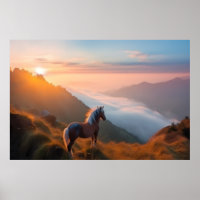 Majestic red Horse in the Mountain at Sunrise
