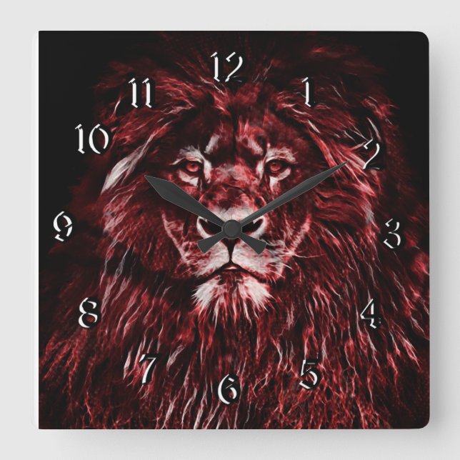 Majestic Red Lion Square Wall Clock (Front)
