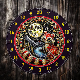 Majestic Red Racoon With Golden Moon Dartboard