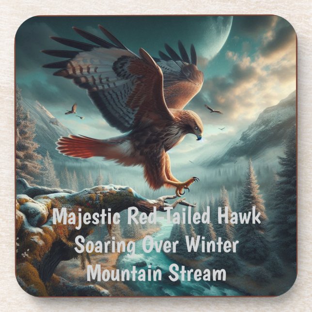 Majestic Red-Tailed Hawk Soaring Coaster (Front)