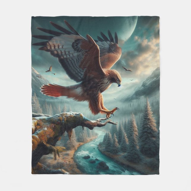 Majestic Red-Tailed Hawk Soaring Fleece Blanket (Front)