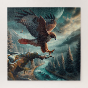 Majestic Red-Tailed Hawk Soaring Jigsaw Puzzle